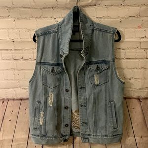 Ripped Sleeveless Denim Vest